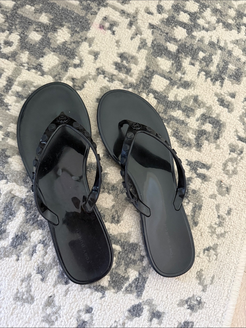 Tory Burch Black Patent Logo-Stud Jelly Sandals